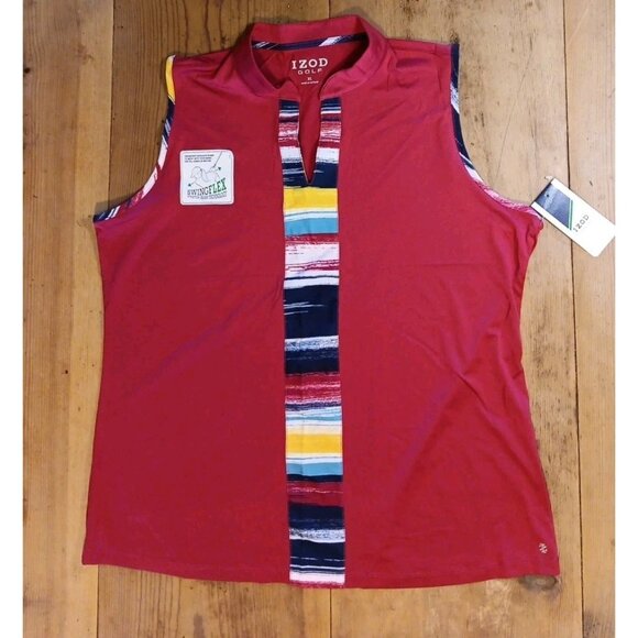 Izod Tops - IZOD Golf SwingFlex Tank Top Women XL Red Multi Stripe Sleeveless Activewear NWT